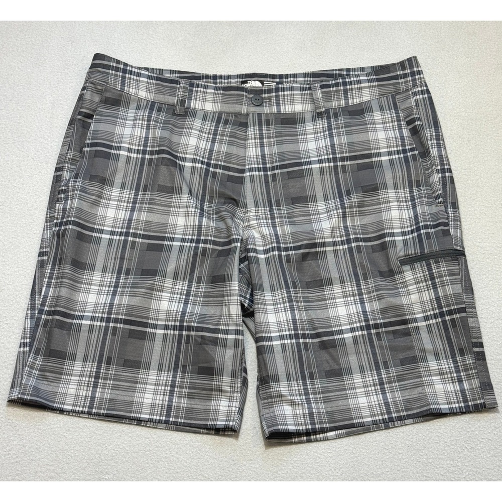 THE NORTH FACE Pura Vida 2.0 Shorts Mens 38 Grey Black Plaid Stretch NF00CE6M